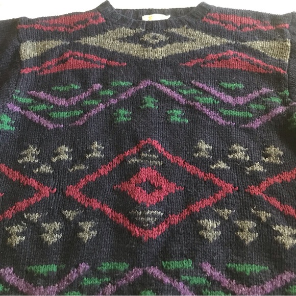 Vintage Mens Banana Republic Safari & Travel Chunky Wool Sweater Geo Design LG - Picture 3 of 6